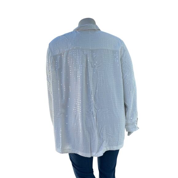 Anthropologie Pilcro Womens Button Up Top Size 3X White Sequin Long Sleeve Bling - Picture 8 of 16